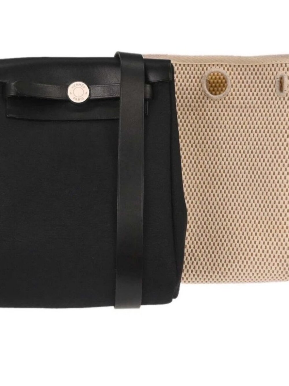 Hermes Black Natural Toile Officier GM Herbag TPM 2 in 1 Shoulder Bag C□H 156187